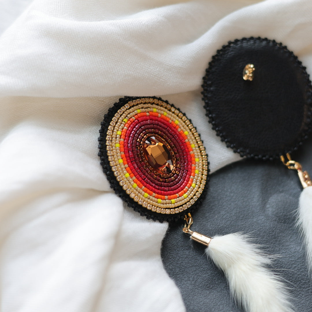 Beth Rose Designs Beaded Fire Colour & Ermine Tail Earrings