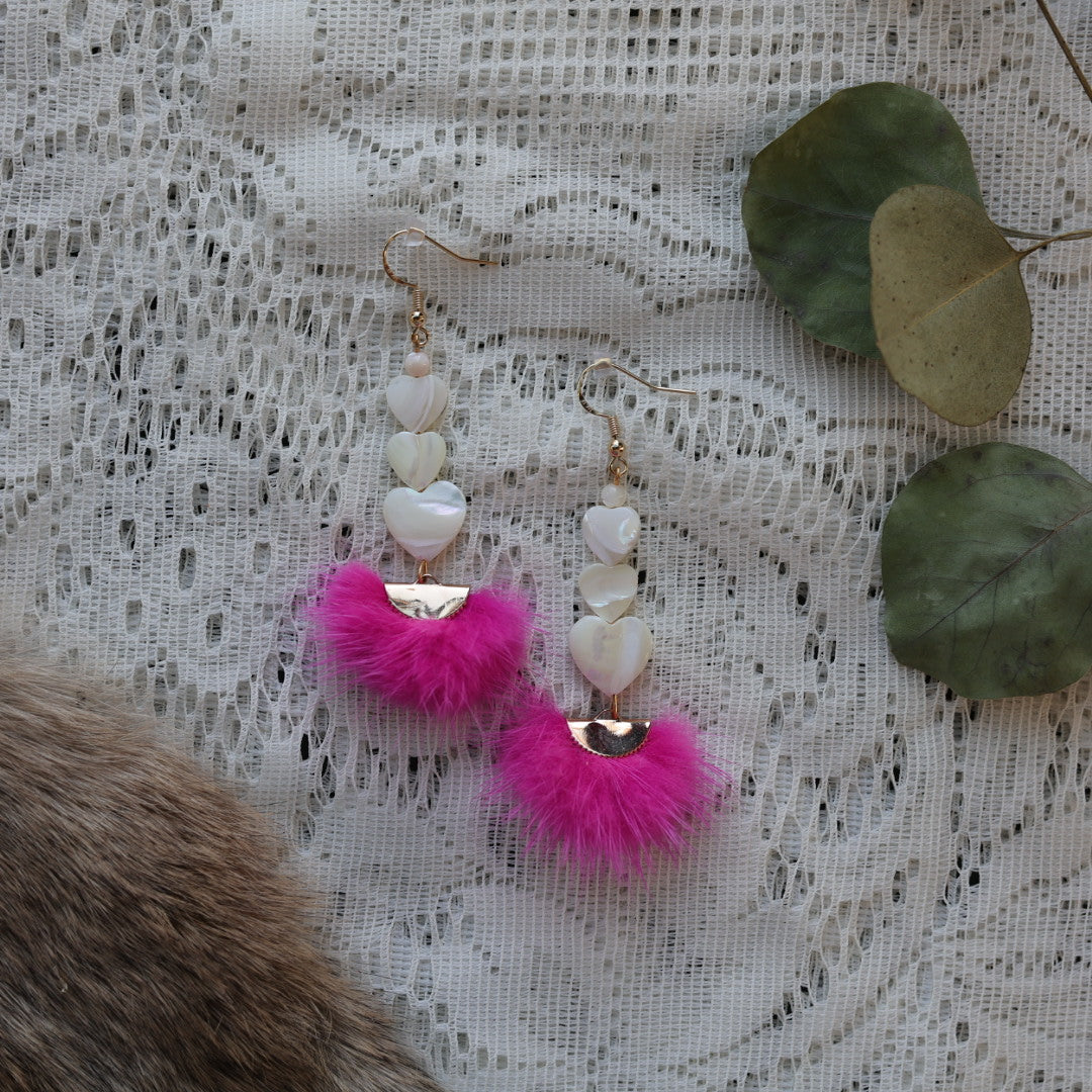 Prairie Sage Beadwork Mother of Pearl & Mink Drop Earrings