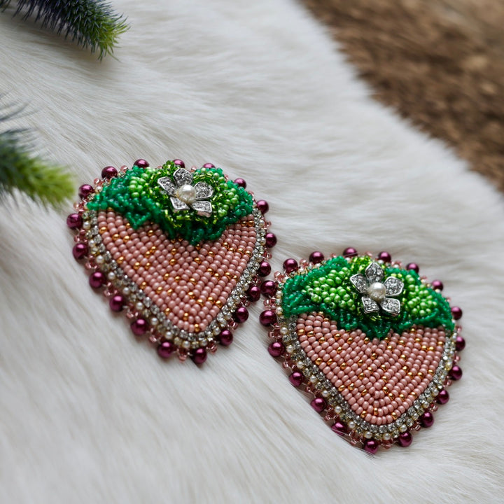 Mercedes G. Pink Strawberry Charm Beaded Earrings