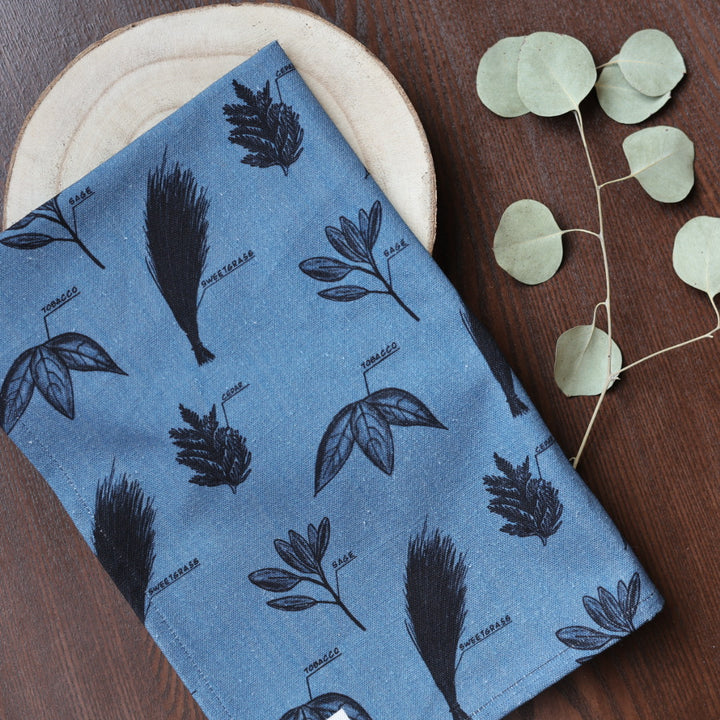 Roots and Patterns Our Medicines Denim Tea Towel