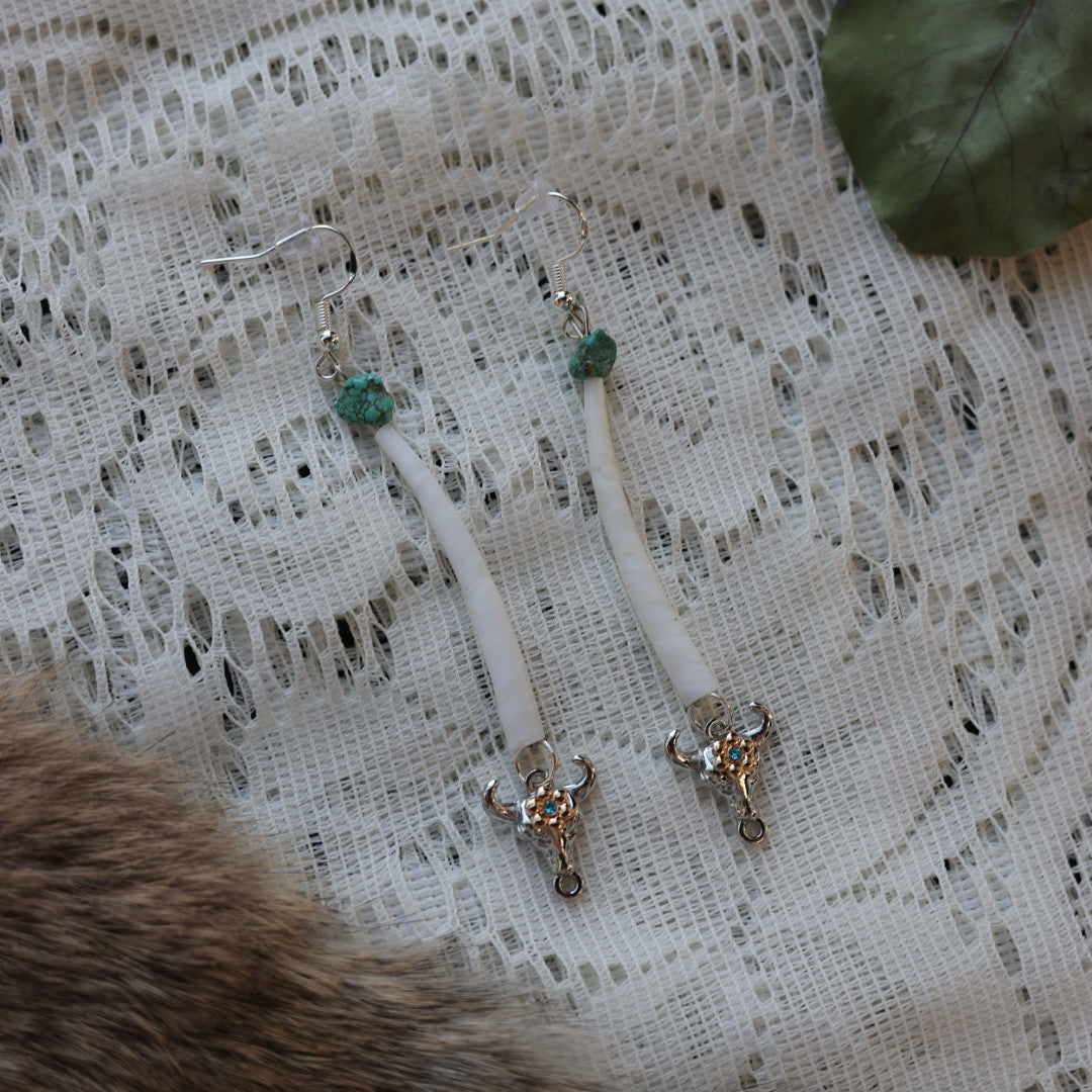 Prairie Sage Beadwork Mini Dentalium Drop Charm Earrings