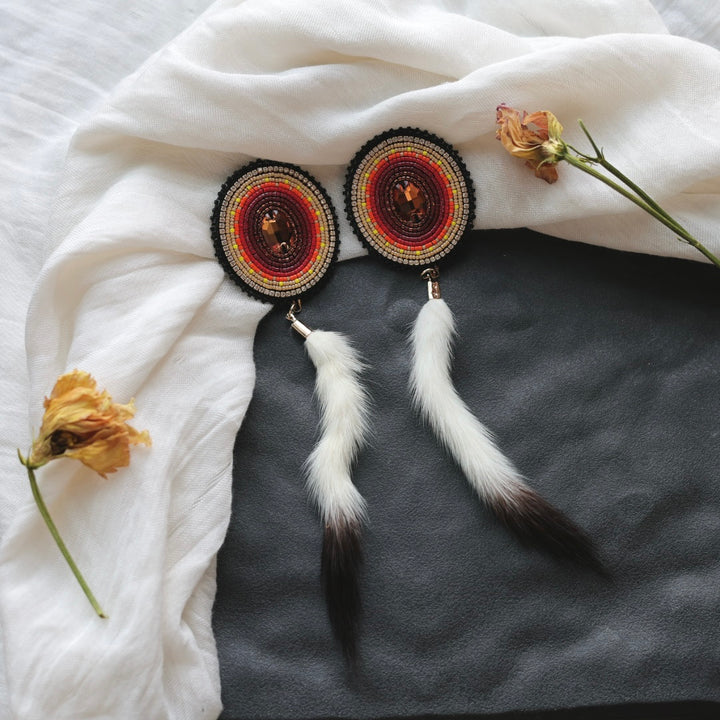 Beth Rose Designs Beaded Fire Colour & Ermine Tail Earrings