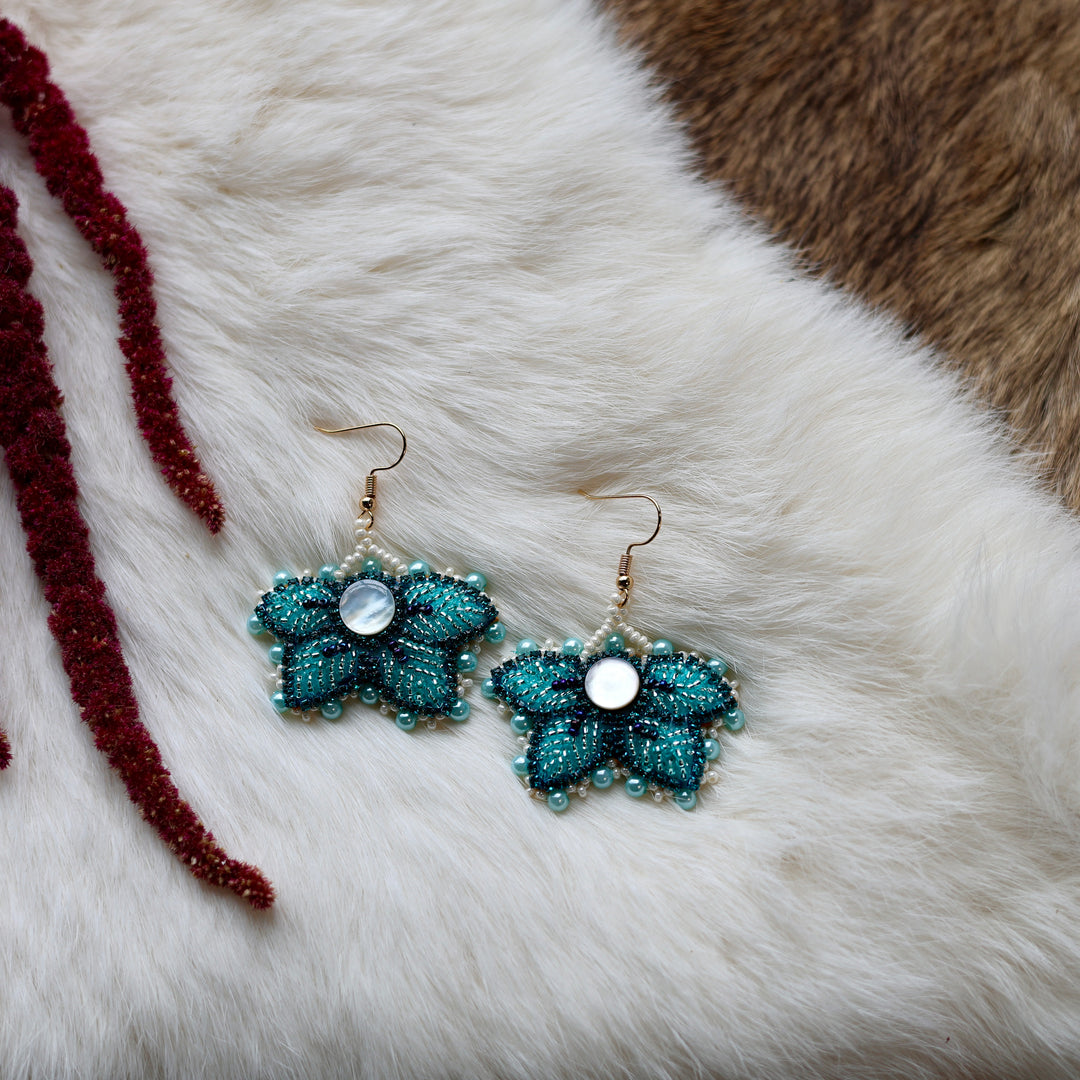 Mercedes G. Petite Teal Raised Half Floral Earrings