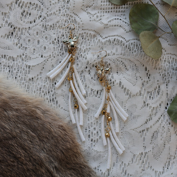 Prairie Sage Beadwork Dentalium Fringe Earrings