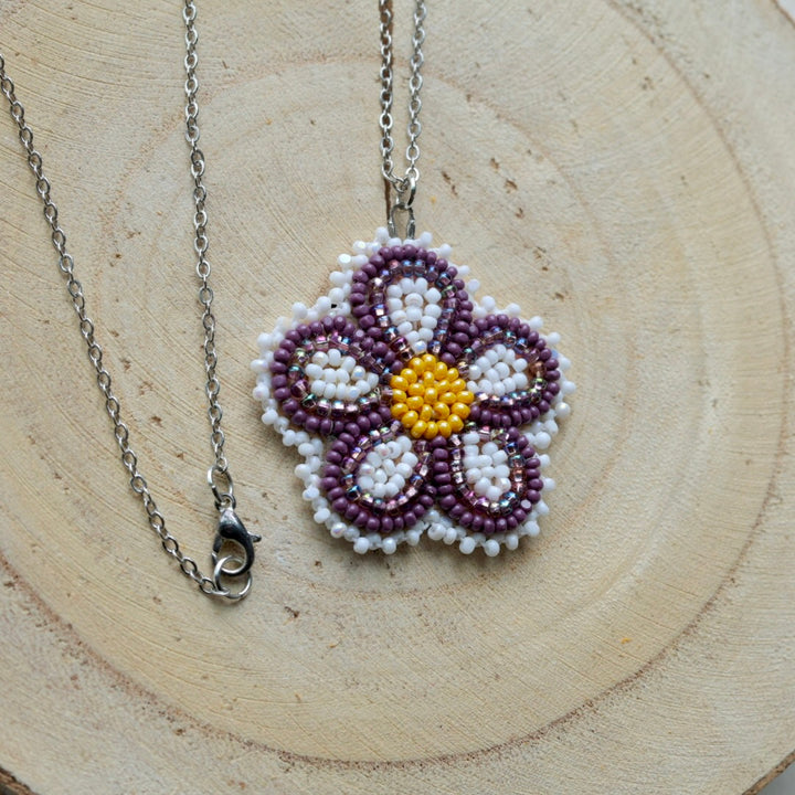 Windy North Designs Mauve Floral Beaded Necklace & Earrings