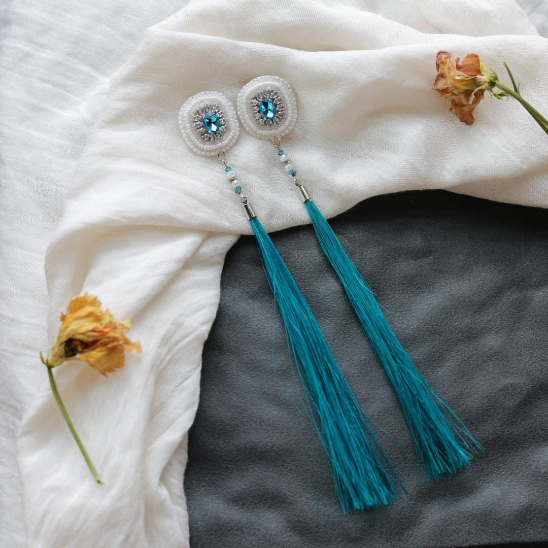 Beth Rose Designs Blue Gem & Horsehair Earrings