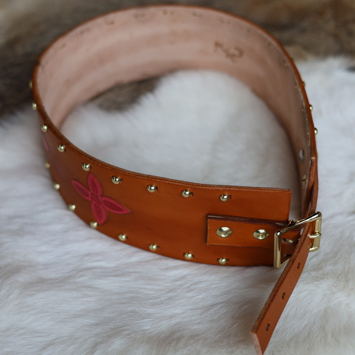 Iskotew Pahkekin Children's 26" Floral Painted Leather Belt