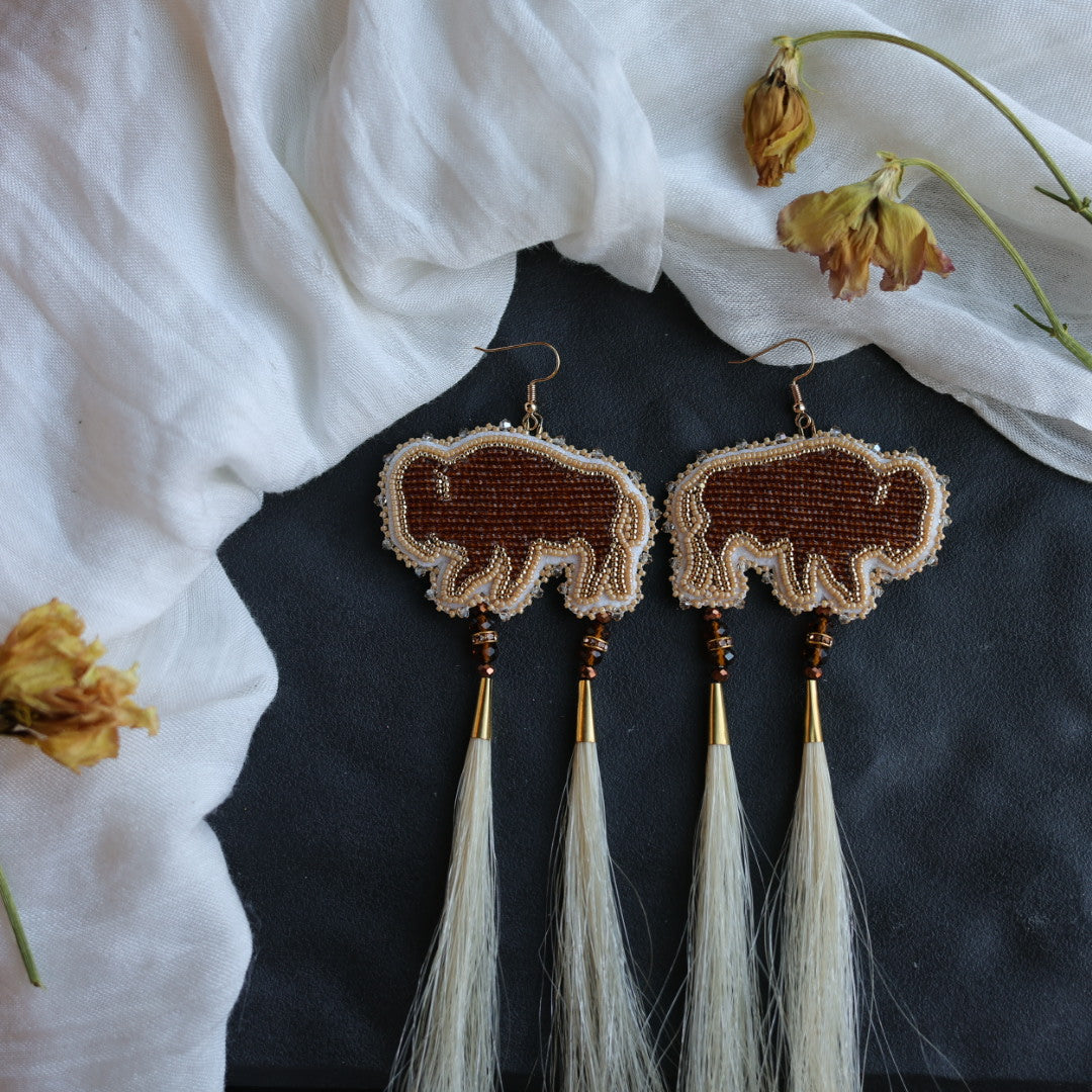 Beth Rose Designs Bison Beaded & Horsehair Earrings