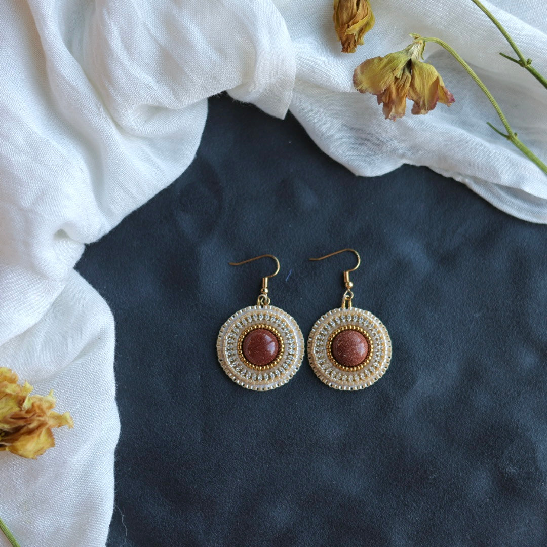 Beth Rose Designs Round Goldstone Drop Earrings