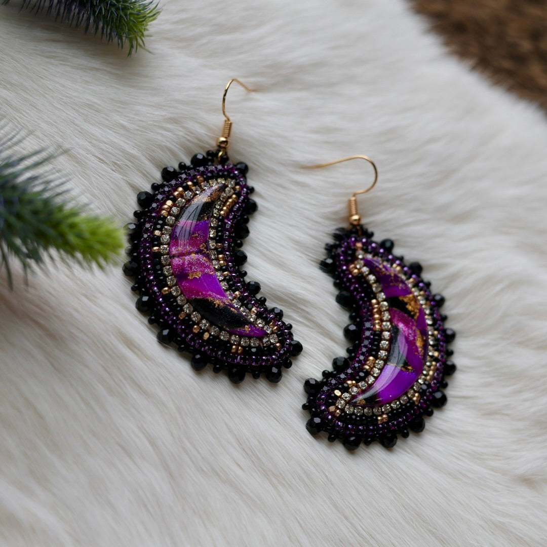 Mercedes G. Clay Cab Crescent Moon Beaded Earrings