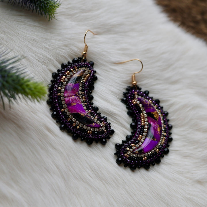 Mercedes G. Clay Cab Crescent Moon Beaded Earrings