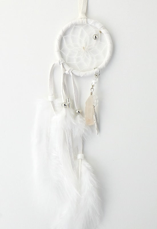 2" Dreamcatcher in White w/Quartz Crystal