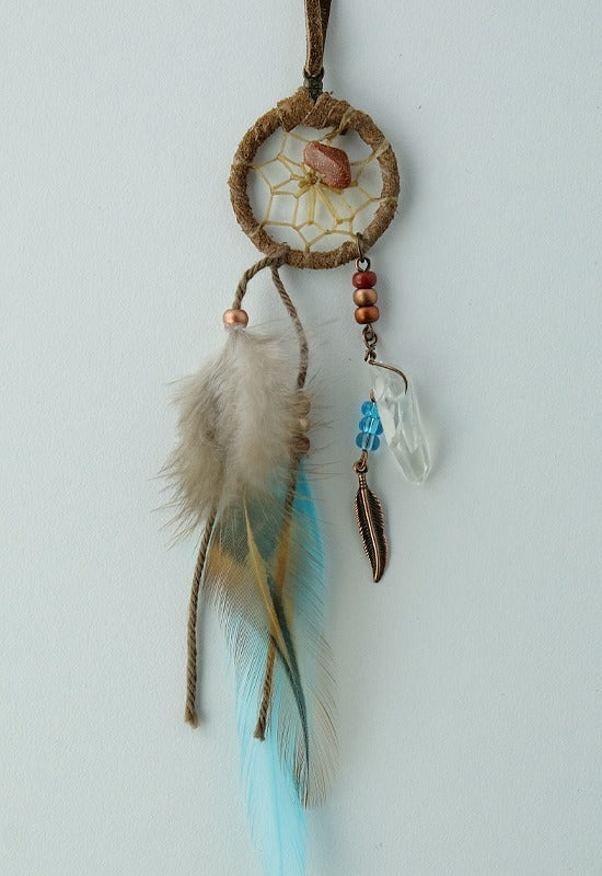 Monaque 1" Brown & Turquoise Dreamcatcher w/Quartz Crystal