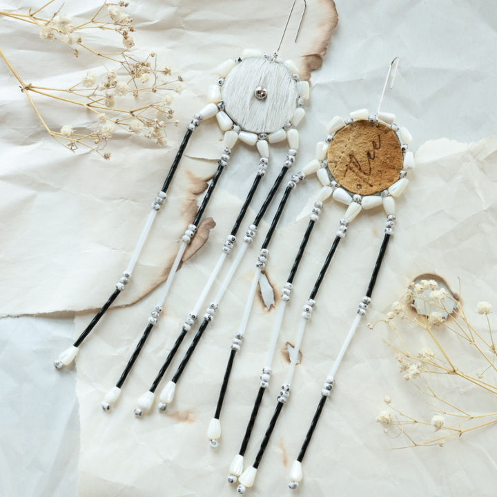 TLee Beads White Cowhide Earrings