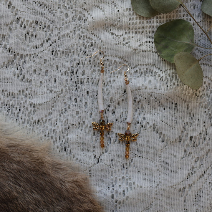 Prairie Sage Beadwork Mini Dentalium Drop Charm Earrings