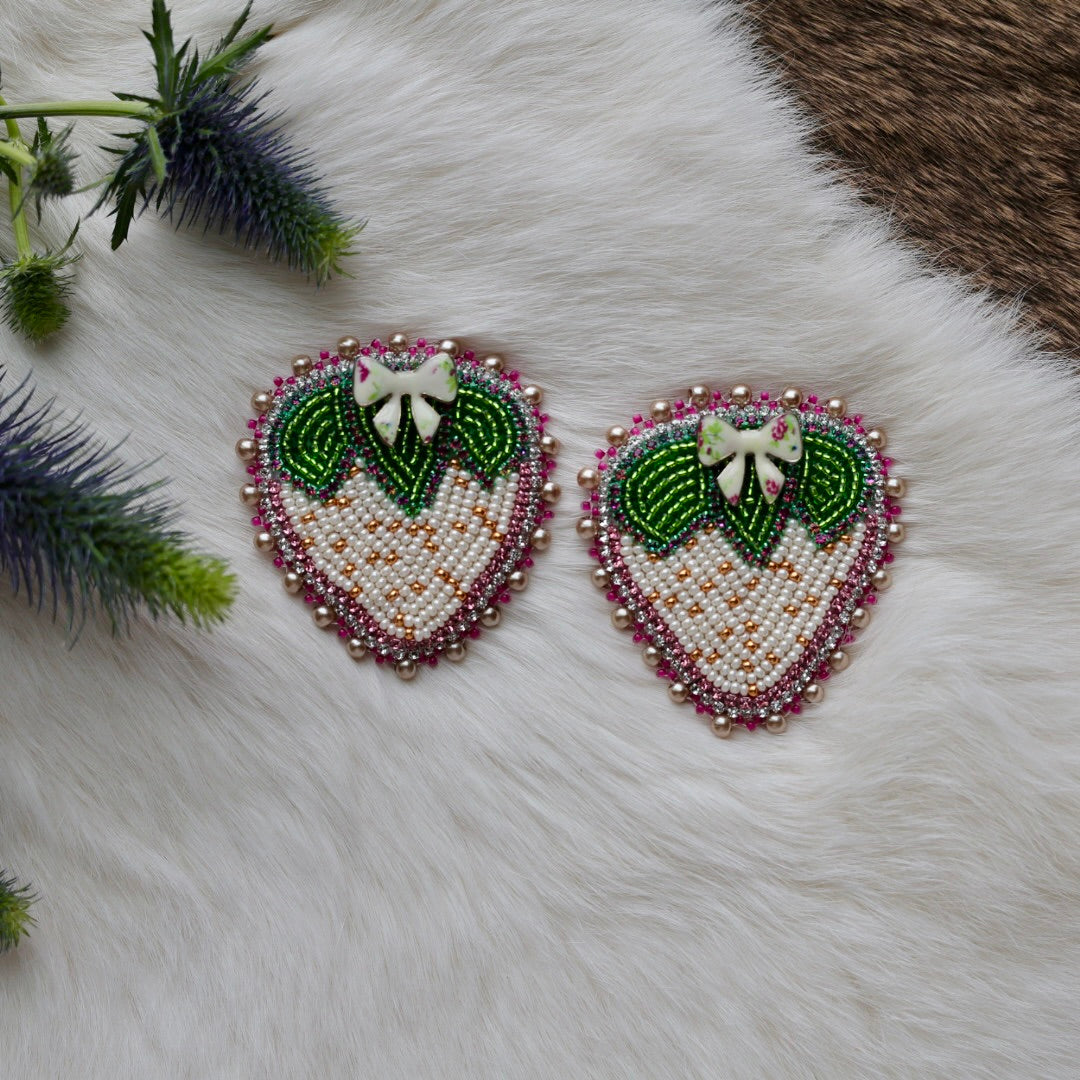 Mercedes G. Cream Strawberry Charm Beaded Earrings