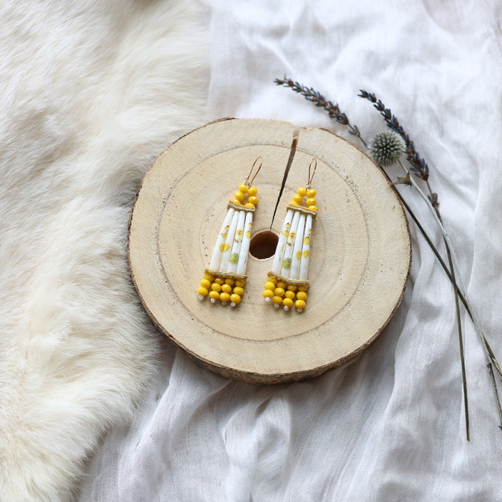 Janet L. Stacked Dentalium Earrings