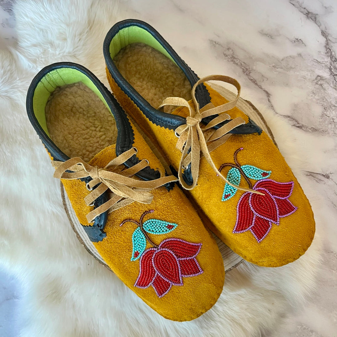 Caroline M. Moose Hide Lace-up Moccasin Slippers