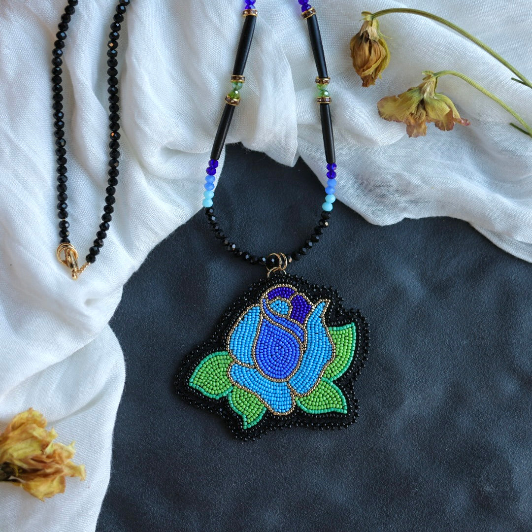 Beth Rose Designs Blue Rose Necklace & Earrings