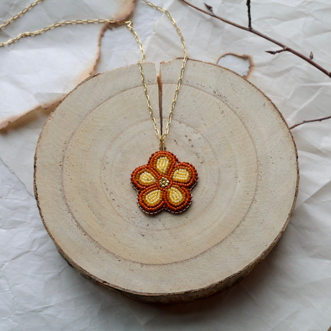 Windy North Designs Amber Floral Beaded Necklace & Earrings