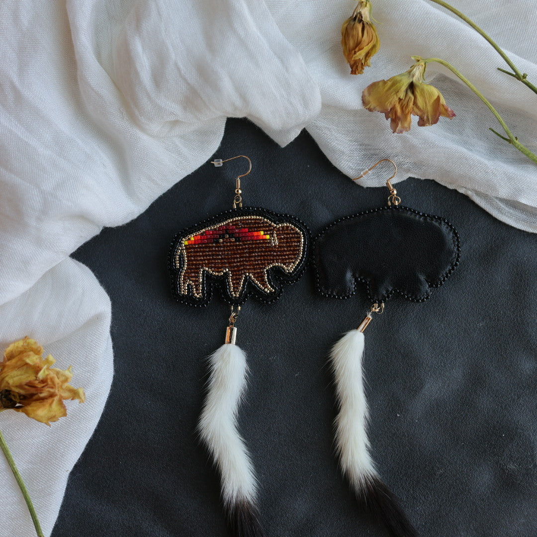 Beth Rose Designs Bison Beaded & Ermine Tail Earrings