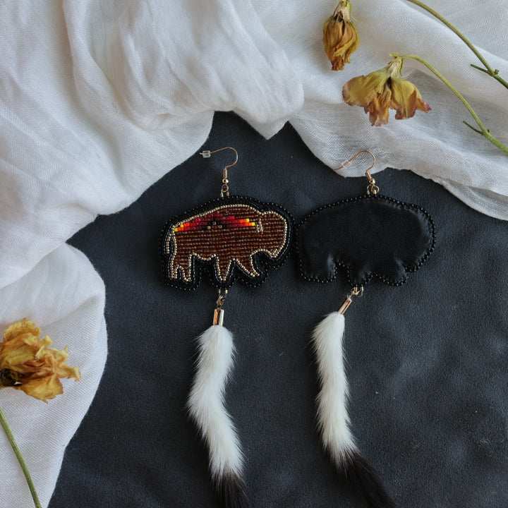 Beth Rose Designs Bison Beaded & Ermine Tail Earrings
