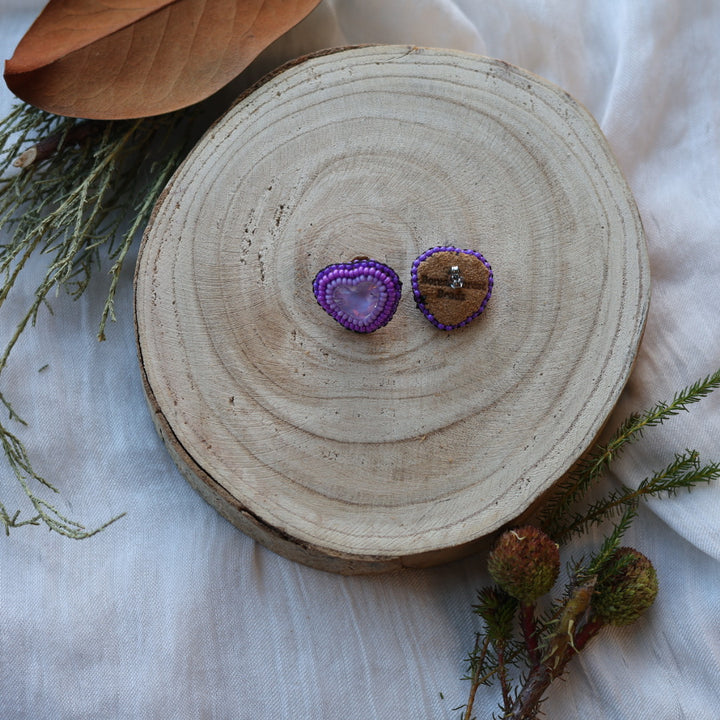 Boreal Forest Beads Tiny Gem Heart Beaded Earrings