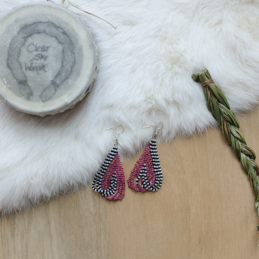 Clear Sky Woman Striped 2.0 Criss Cross Looped Fringe Beaded Earrings