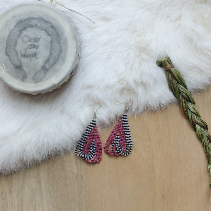 Clear Sky Woman Striped 2.0 Criss Cross Looped Fringe Beaded Earrings