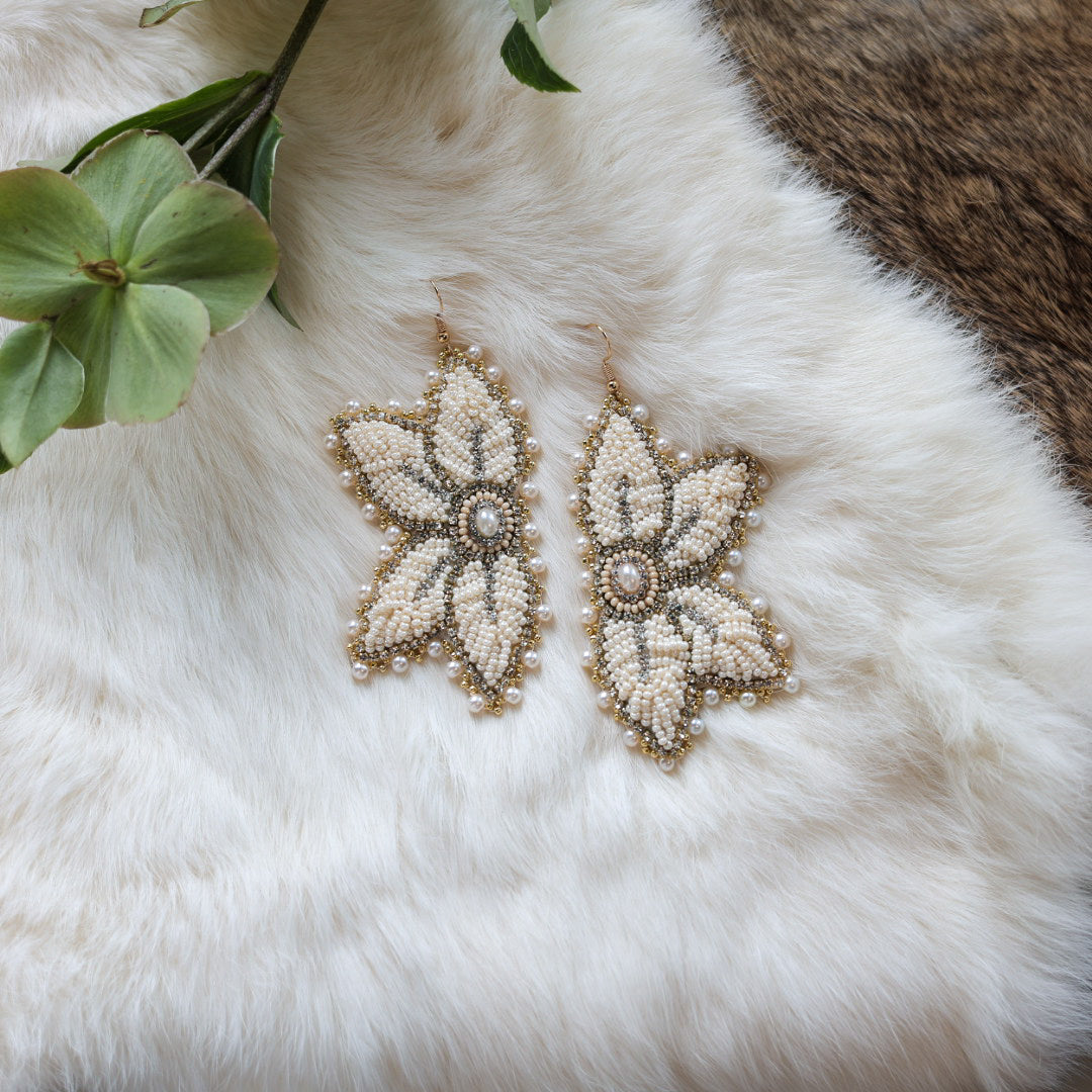 Mercedes G. Pearl Raised Half Floral Earrings Large