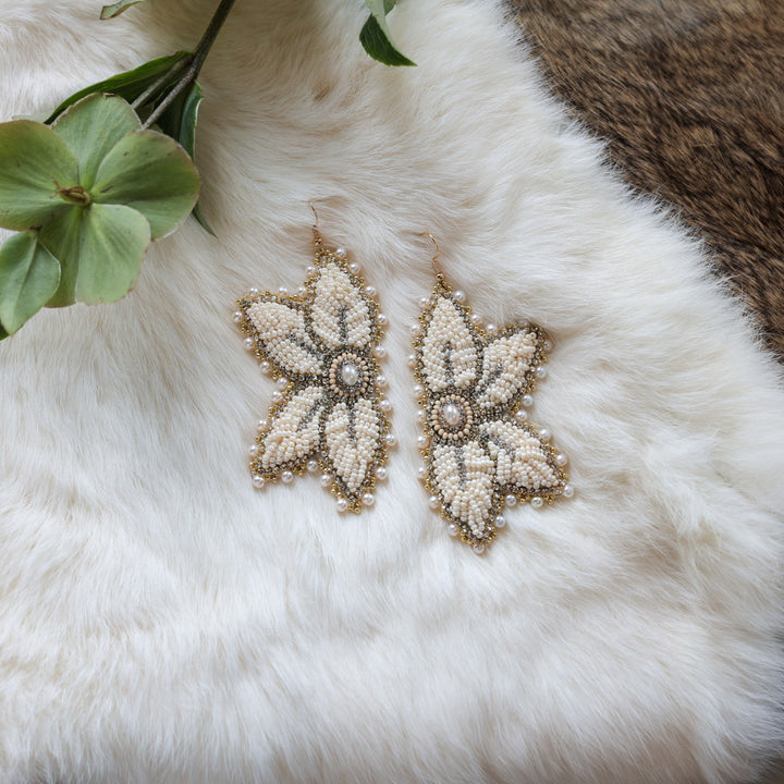 Mercedes G. Pearl Raised Half Floral Earrings Large