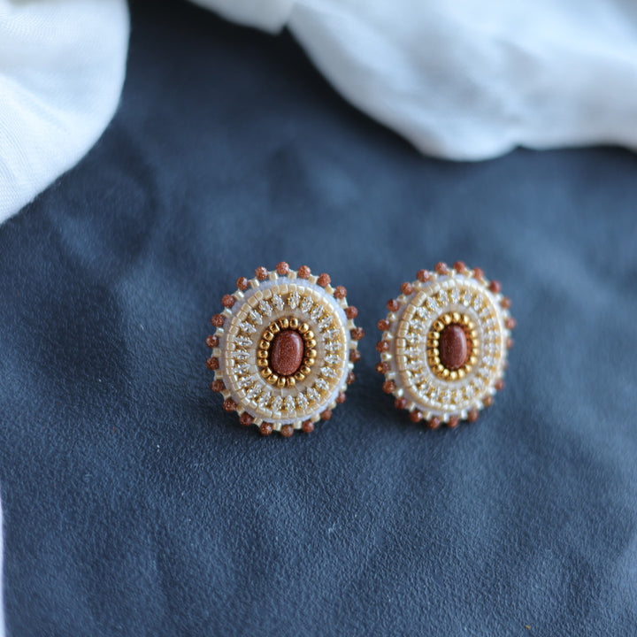 Beth Rose Designs Small Goldstone Beaded Stud Earrings