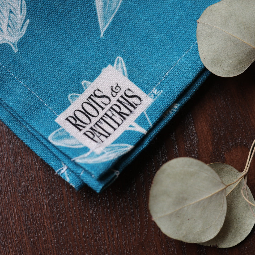 Roots and Patterns Our Medicines Teal Tea Towel