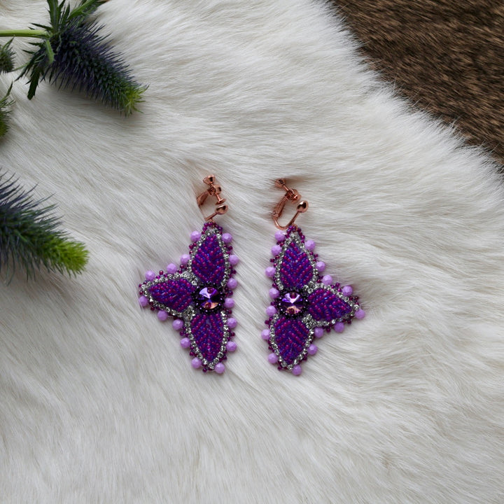 Mercedes G. Petite Purple Raised Half Floral Clip-on Earrings
