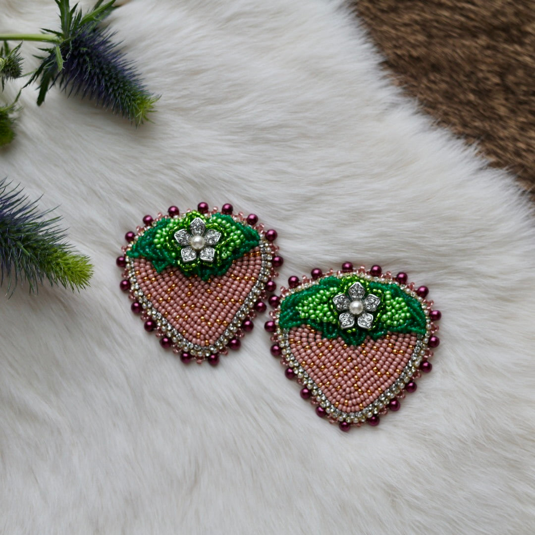 Mercedes G. Pink Strawberry Charm Beaded Earrings
