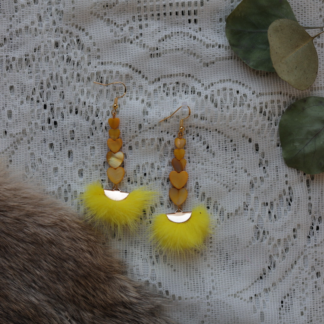 Prairie Sage Beadwork Dyed Mother of Pearl & Mink Drop Earrings