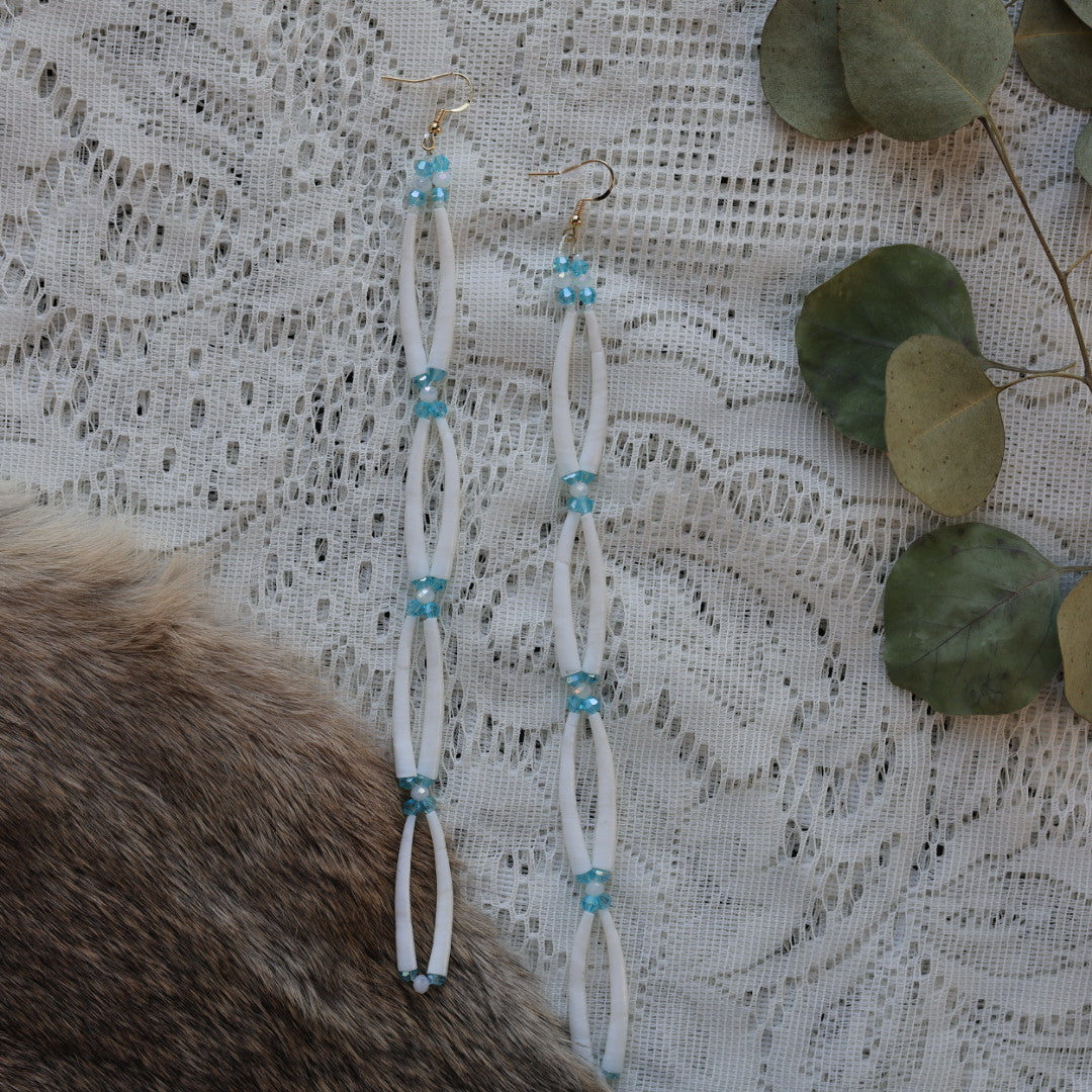 Prairie Sage Beadwork Looping Dentalium Drop Earrings