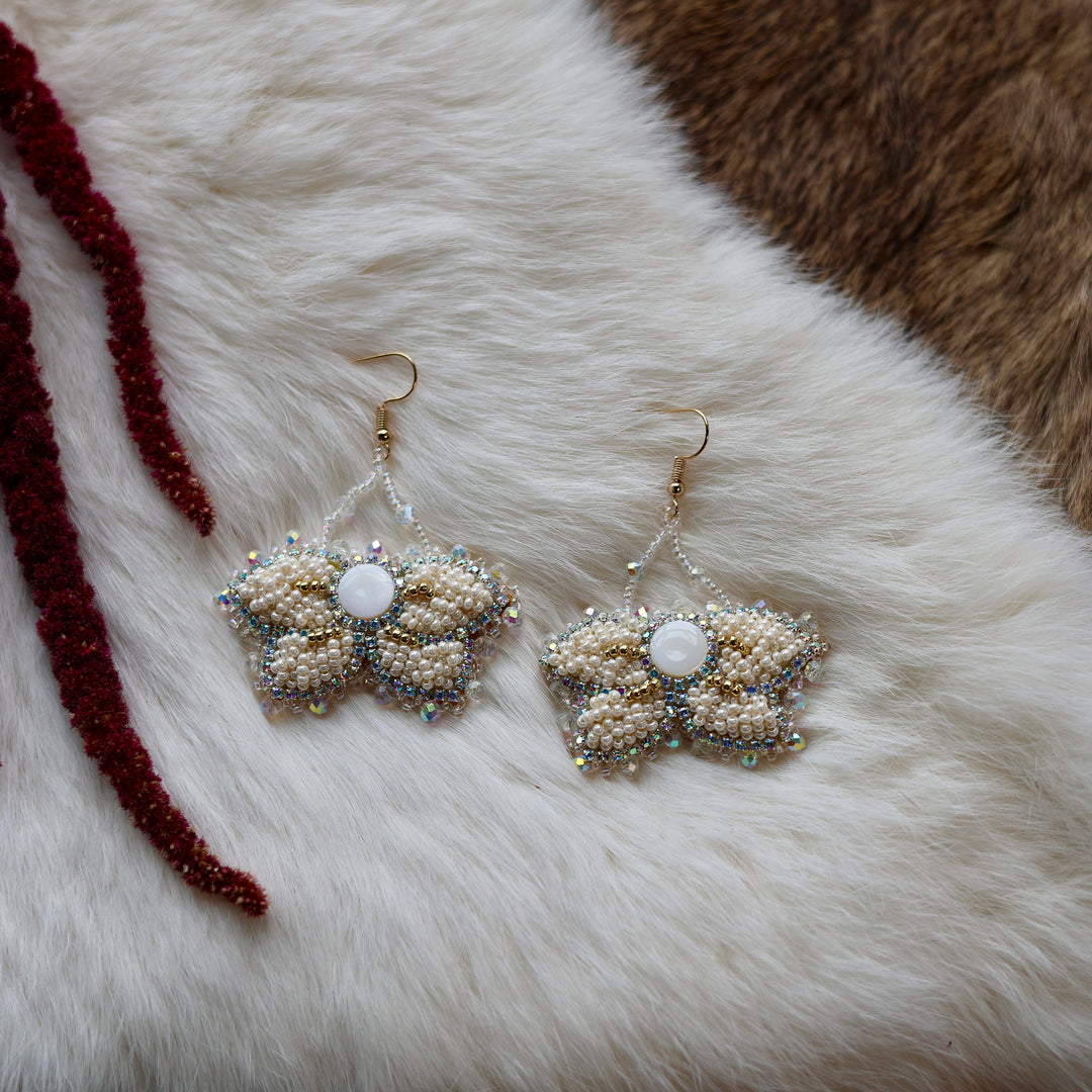 Mercedes G. Petite Cream Raised Half Floral Earrings