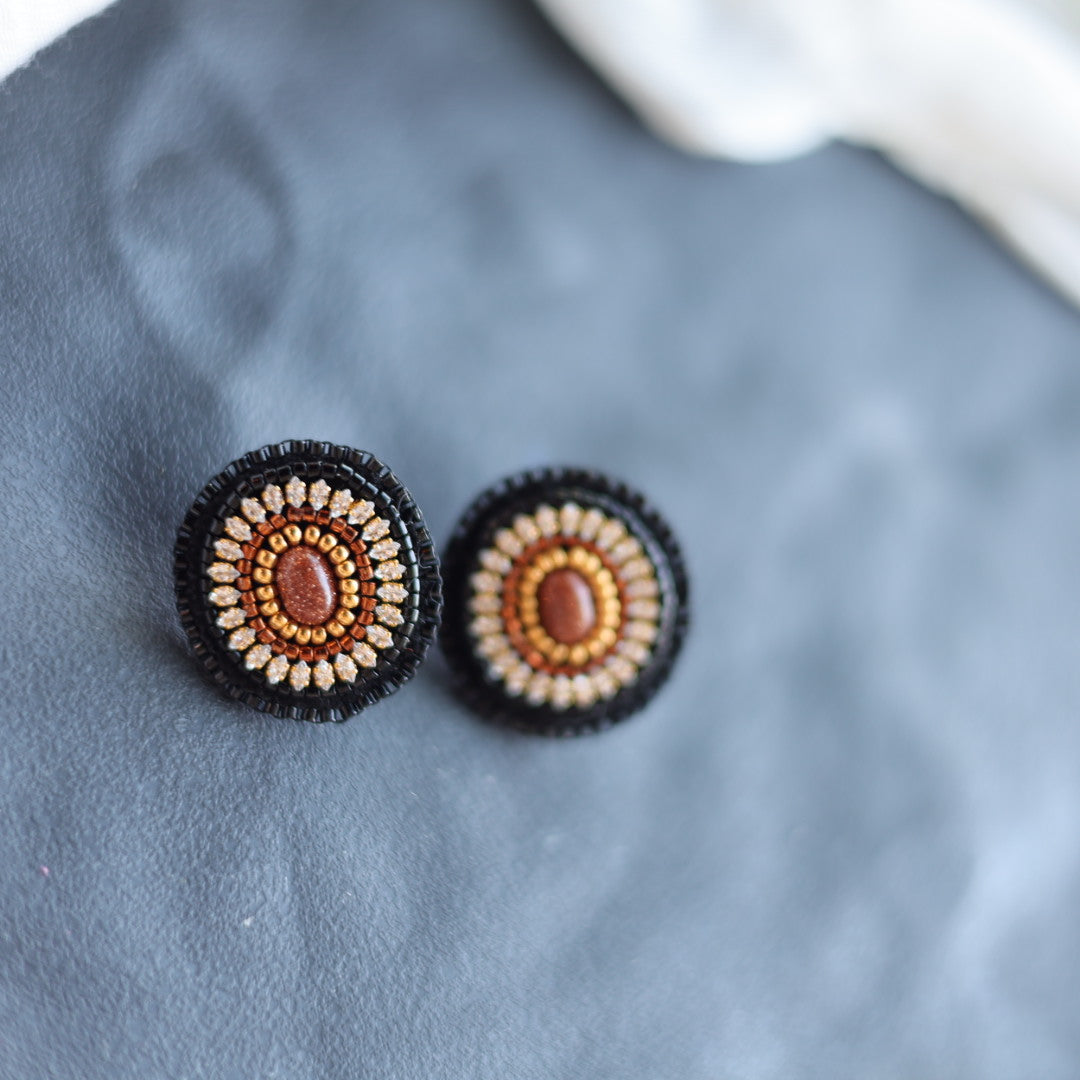 Beth Rose Designs Small Goldstone Beaded Stud Earrings