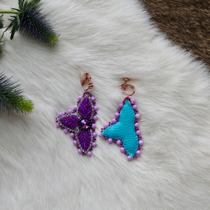 Mercedes G. Petite Purple Raised Half Floral Clip-on Earrings