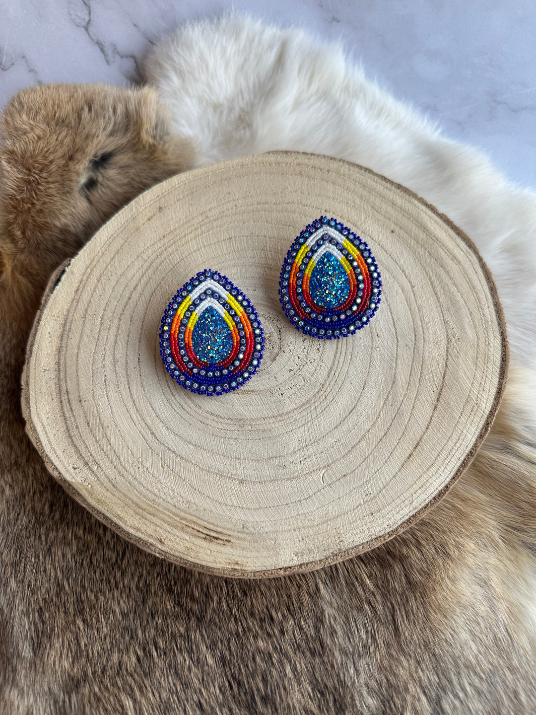 Four Directions Sunset Teardrop Beaded Earrings
