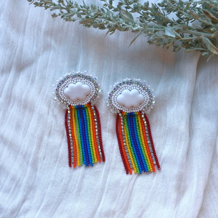 Prairie Beads Rainbow Cloud Fringe Earrings