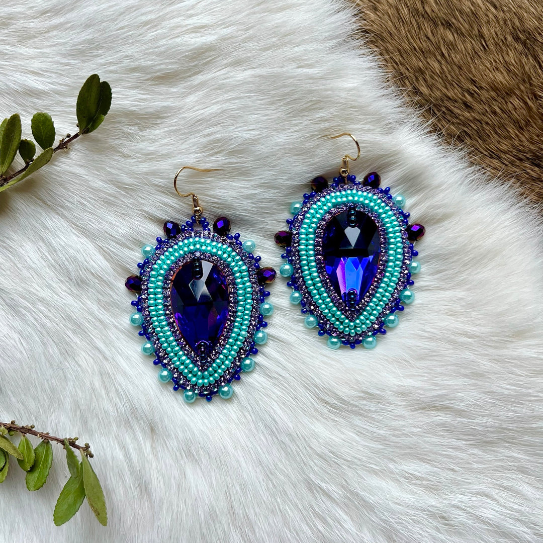 Mercedes G. Blueberry Medallion & Bison Earrings