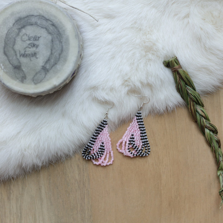 Clear Sky Woman Striped 2.0 Criss Cross Looped Fringe Beaded Earrings