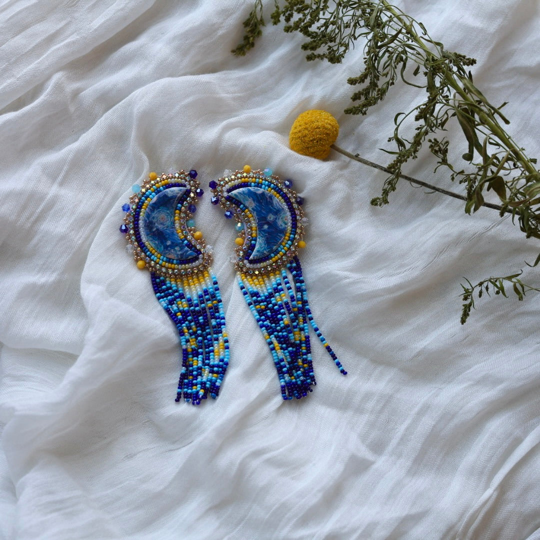 Prairie Beads Starry Night Fringe Earrings