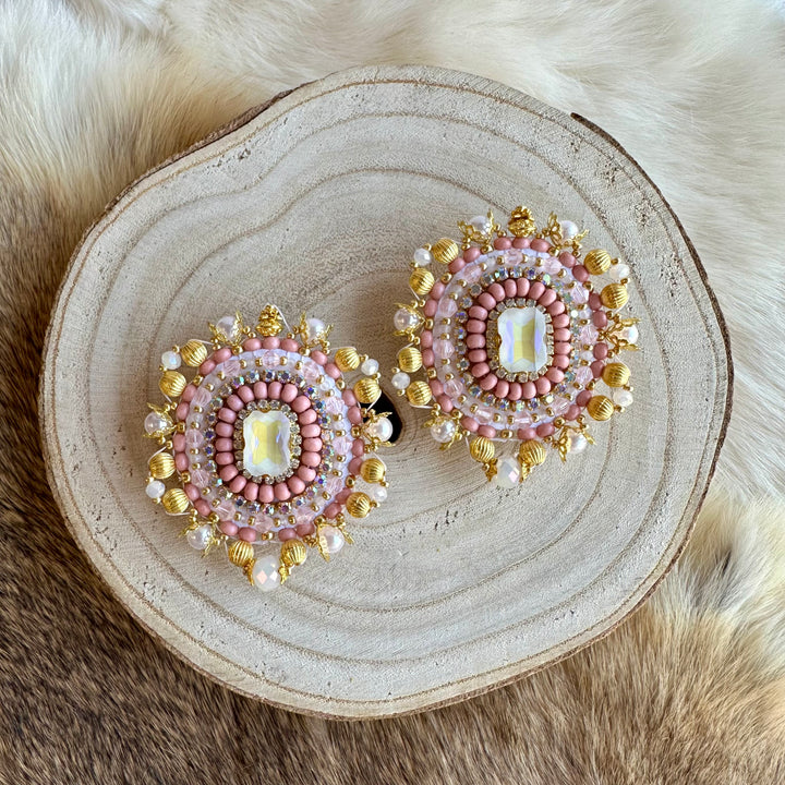 Kristina Cardinal Beaded Nude Earrings