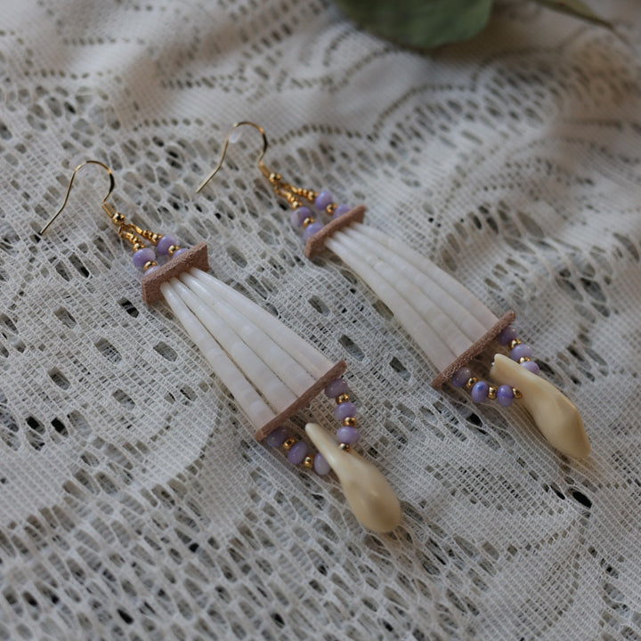 Prairie Sage Beadwork Purple Marble & Imitation Elk Ivory Set