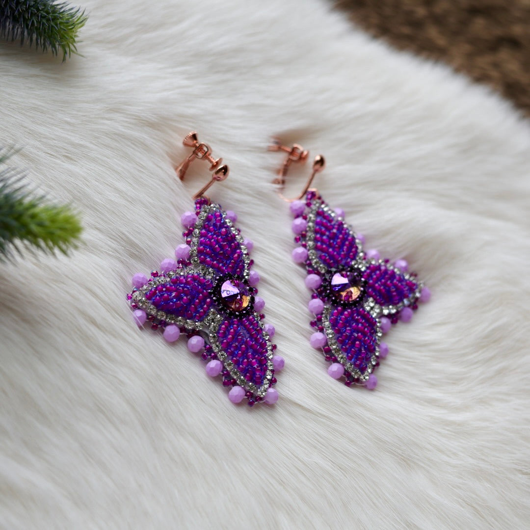 Mercedes G. Petite Purple Raised Half Floral Clip-on Earrings