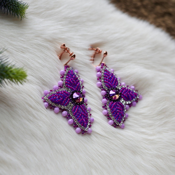 Mercedes G. Petite Purple Raised Half Floral Clip-on Earrings