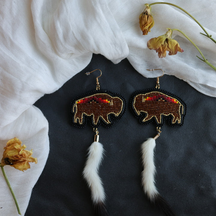 Beth Rose Designs Bison Beaded & Ermine Tail Earrings